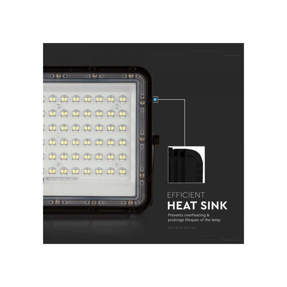 V-Tac 120W Solcelle projektør LED - Sort, inkl. solcelle, fjernbetjening, batteri, IP65