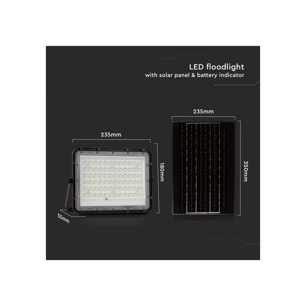 V-Tac 120W Solcelle projektør LED - Sort, inkl. solcelle, fjernbetjening, batteri, IP65