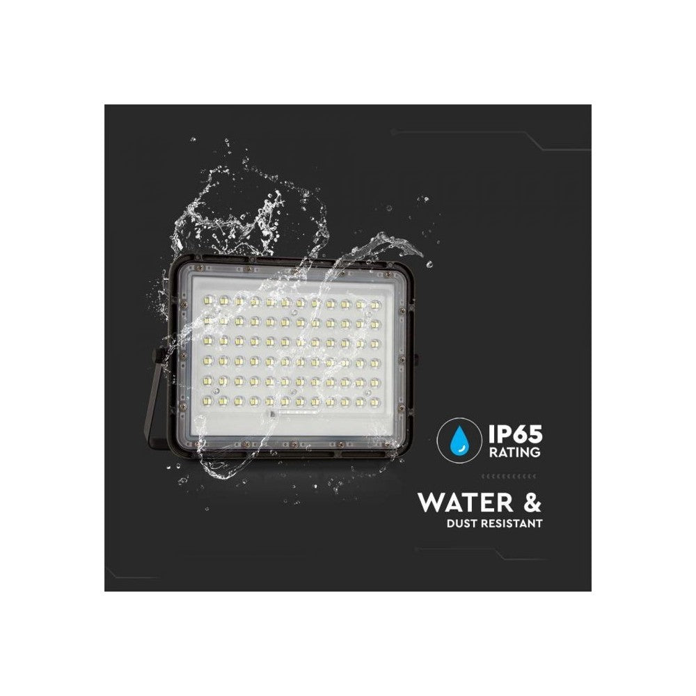 V-Tac 120W Solcelle projektør LED - Sort, inkl. solcelle, fjernbetjening, batteri, IP65