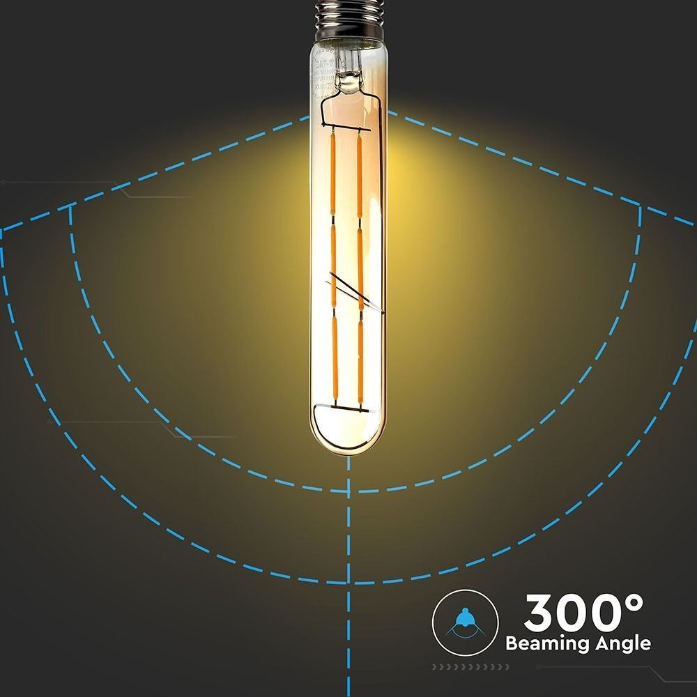 V-Tac 6W LED pære - Kultråd, T30, ekstra varm hvid, 2200K, E27 - Erstatning for 50W - 230V - 600lm - RA80