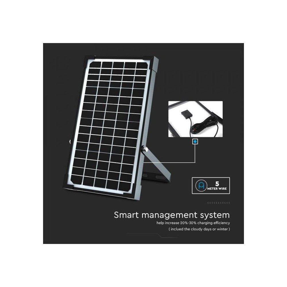 V-Tac 30W Solcelle projektør LED - Sort, inkl. solcelle, fjernbetjening, indbygget batteri, IP65