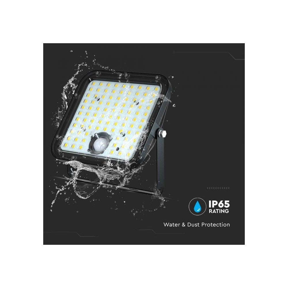 V-Tac 30W Solcelle projektør LED - Sort, inkl. solcelle, fjernbetjening, indbygget batteri, IP65