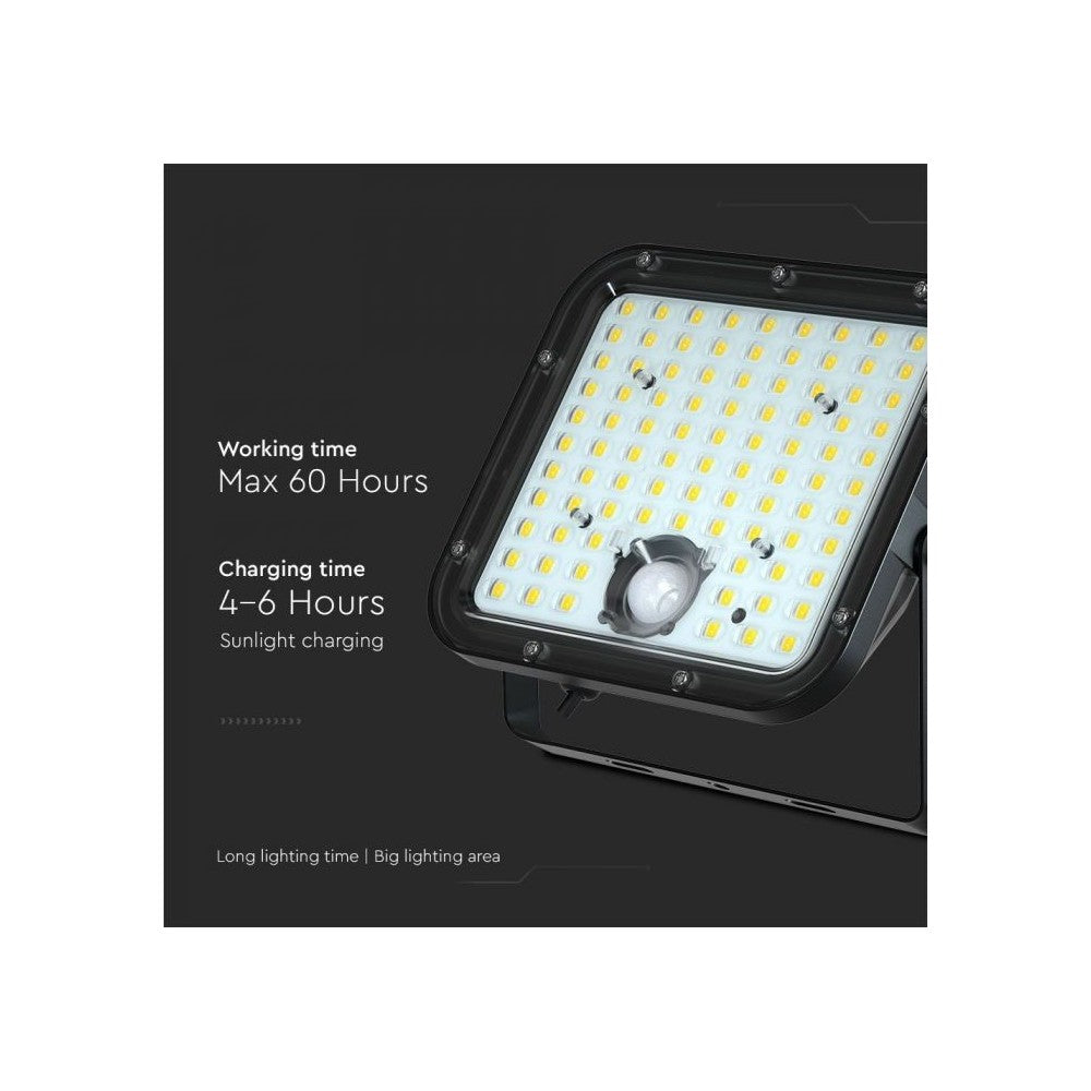 V-Tac 30W Solcelle projektør LED - Sort, inkl. solcelle, fjernbetjening, indbygget batteri, IP65