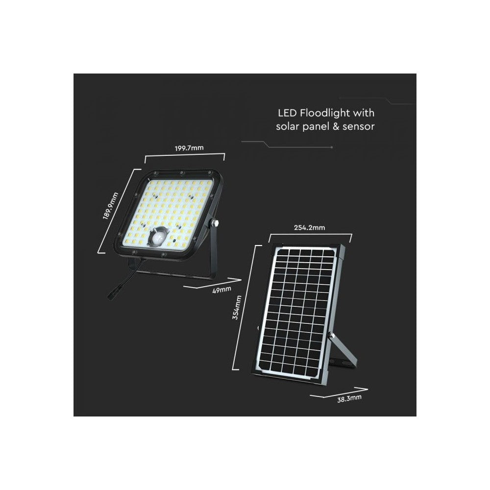 V-Tac 30W Solcelle projektør LED - Sort, inkl. solcelle, fjernbetjening, indbygget batteri, IP65