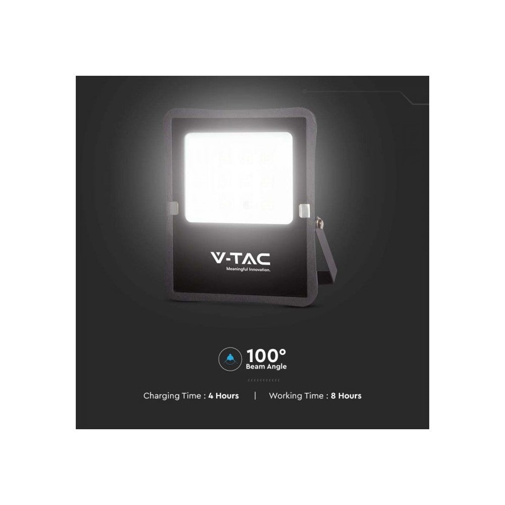 V-Tac 100W Solcelle projektør LED - Sort, inkl. solcelle, fjernbetjening, IP65