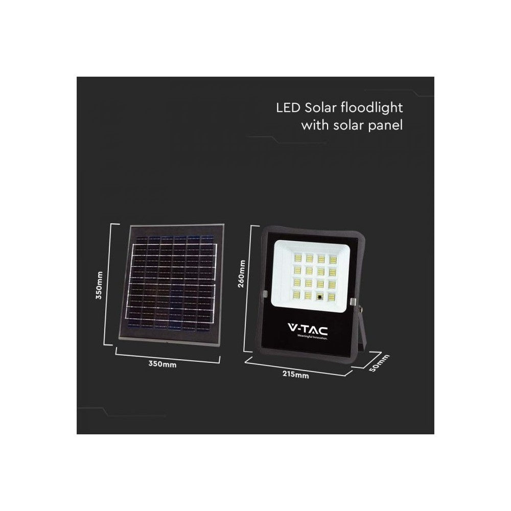 V-Tac 100W Solcelle projektør LED - Sort, inkl. solcelle, fjernbetjening, IP65