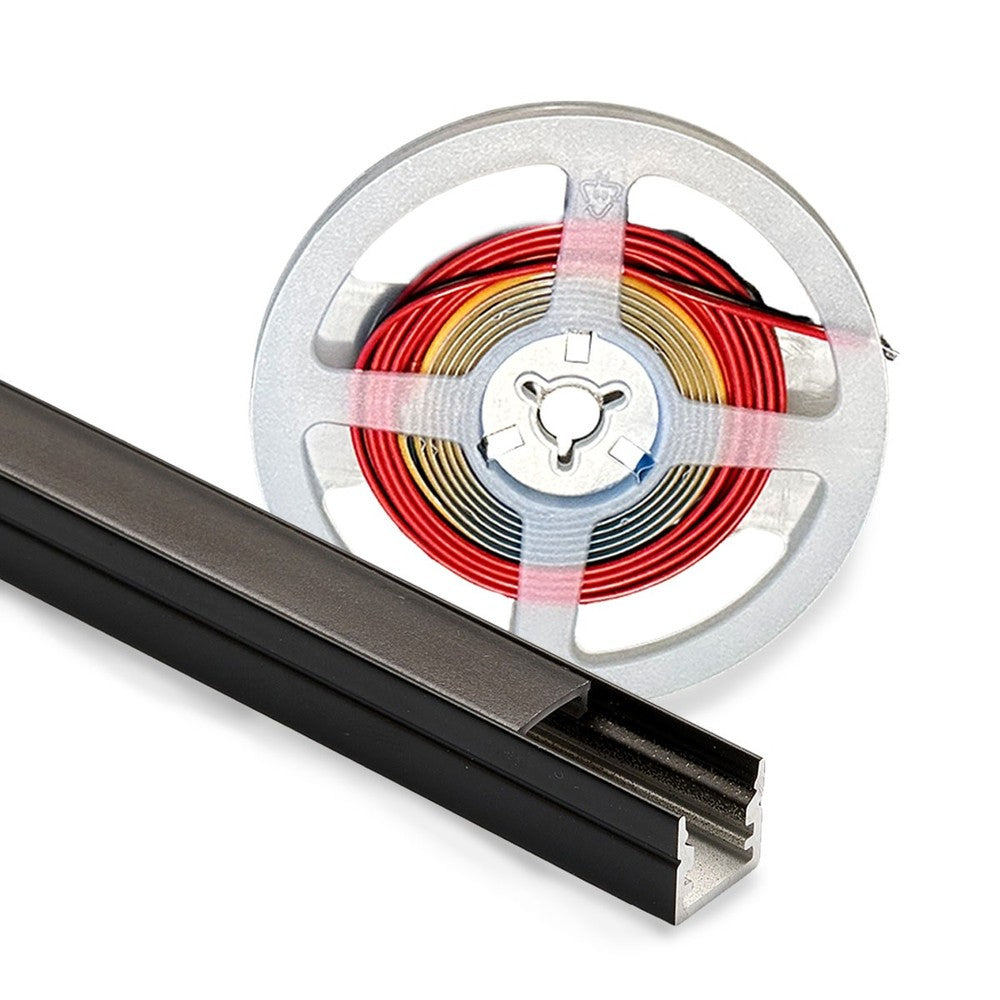 Profilsæt til akustikpanel med 10W COB LED strip - Enkeltfarvet LED strip, sort cover og endestykker, 1150lm