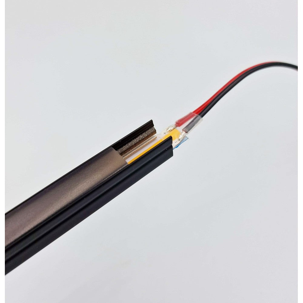 Profilsæt til akustikpanel med 10W COB LED strip - Enkeltfarvet LED strip, sort cover og endestykker, 1150lm