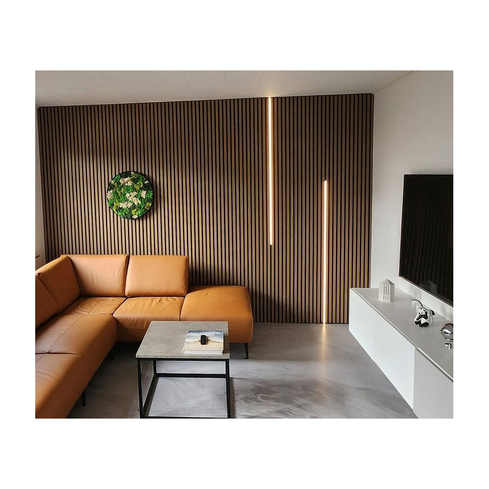 Profilsæt til akustikpanel med 10W COB LED strip - Enkeltfarvet LED strip, sort cover og endestykker, 1150lm