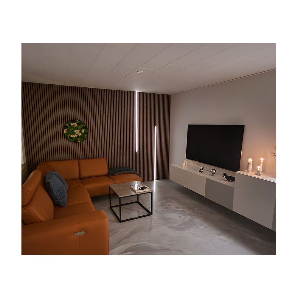 Profilsæt til akustikpanel med 10W COB LED strip - Enkeltfarvet LED strip, sort cover og endestykker, 1150lm