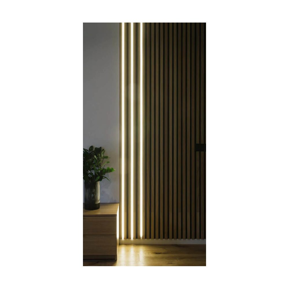 Profilsæt til akustikpanel med 10W COB LED strip - Enkeltfarvet LED strip, sort cover og endestykker, 1150lm