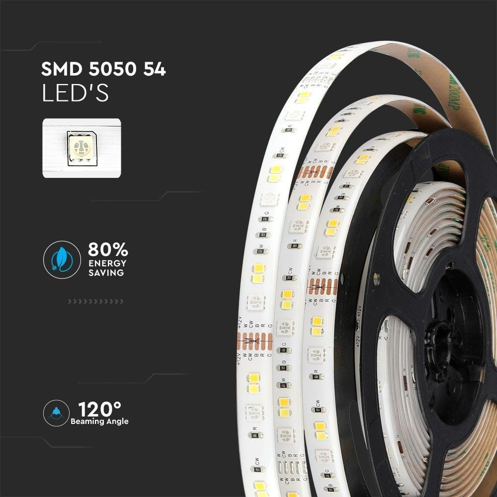 V-Tac 4W/m RGB+CCT LED strip sæt - 5m, 60 LED pr. meter, IP65