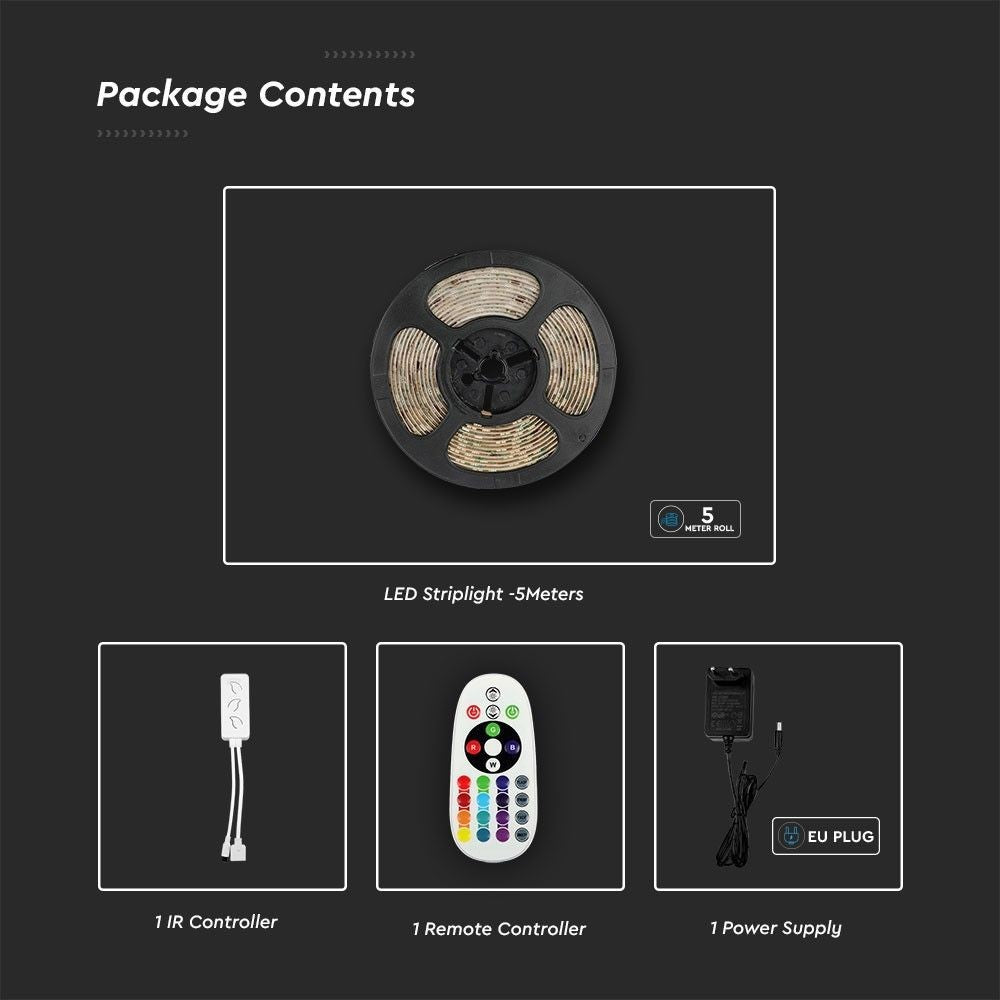 V-Tac 4W/m RGB+CCT LED strip sæt - 5m, 60 LED pr. meter, IP65