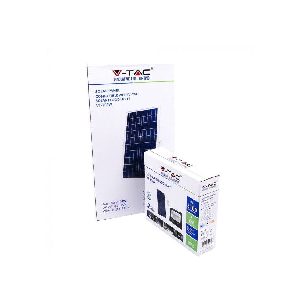 V-Tac 40W Solcelle Projektør LED - Sort, inkl. solcelle, fjernbetjening, IP65