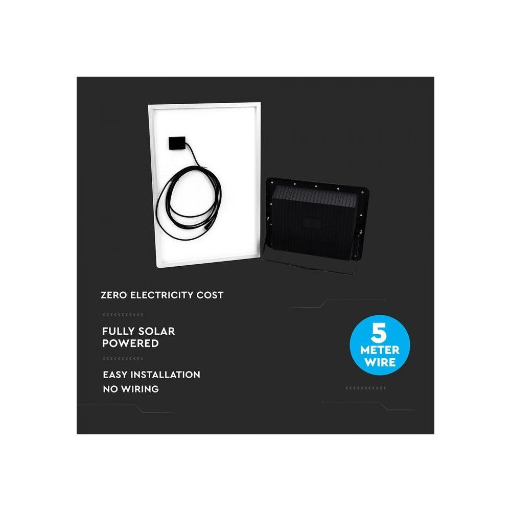 V-Tac 50W Solcelle Projektør LED - Sort, inkl. solcelle og fjernbetjening, IP65, 4200lm, RA70, Vandtæt