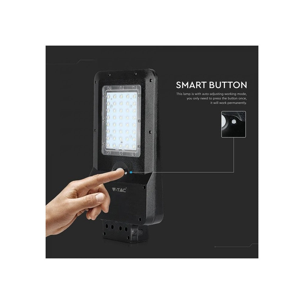 V-Tac 15W Solcelle gadelampe LED - Sort, inkl. solcelle, sensor, IP65