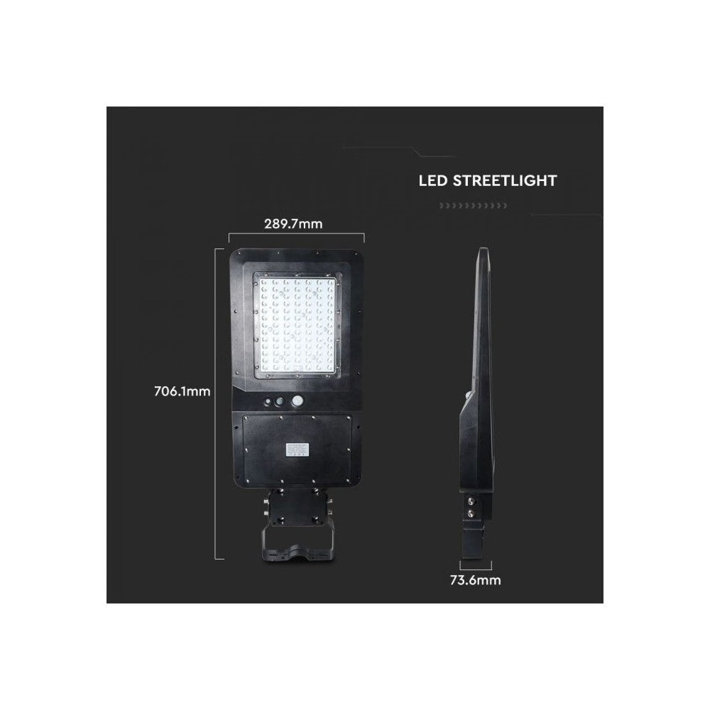 V-Tac 40W Solcelle gadelampe LED - Sort, inkl. solcelle, fjernbetjening, sensor, IP65 (3 års garanti)