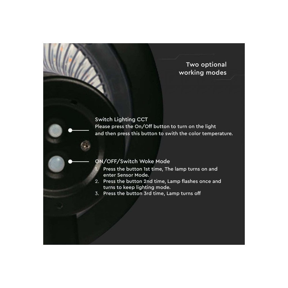 V-Tac 15W Solcelle havelampe LED - Sort, Ø25.7 cm, solcelle, sensor, IP65, 3 års garanti