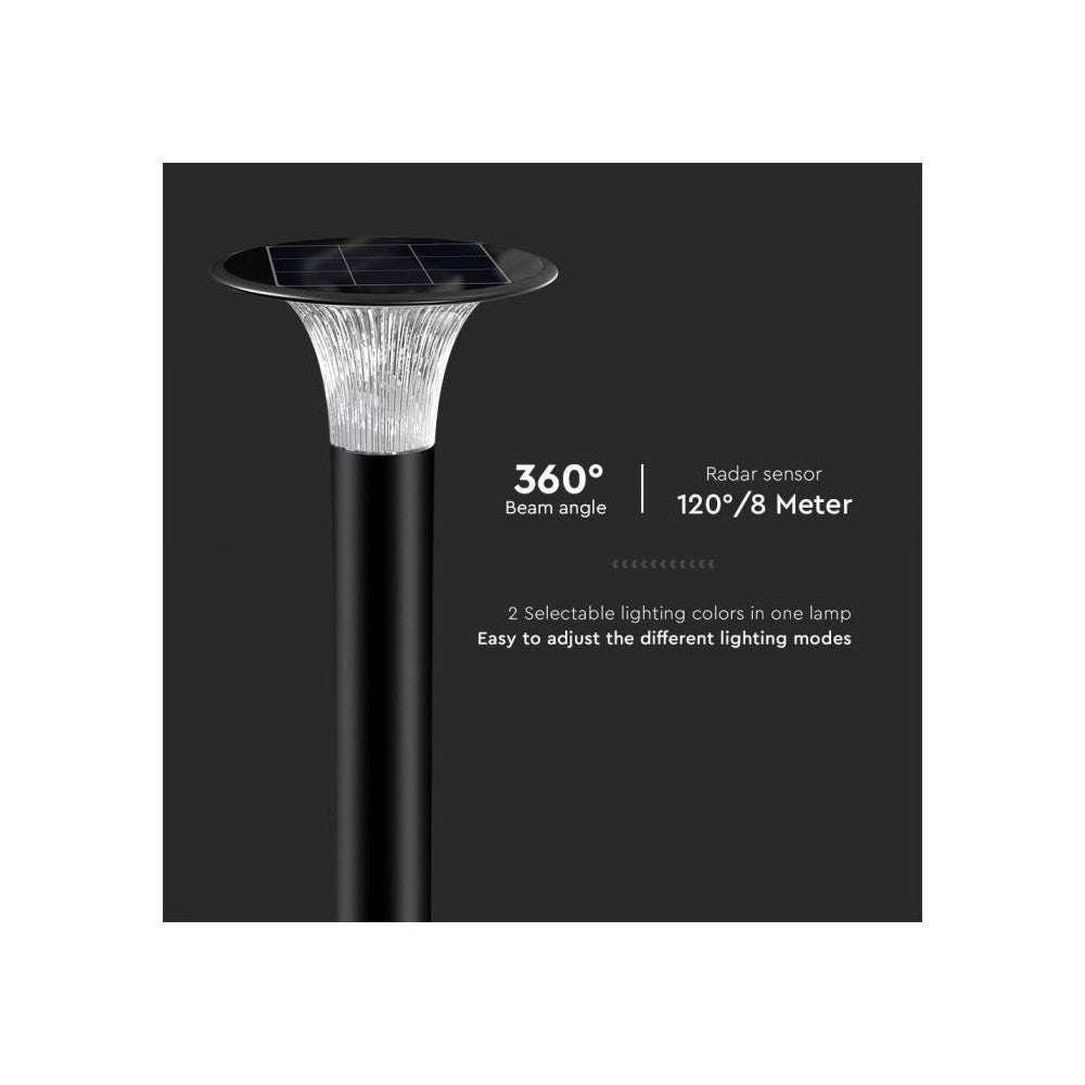 V-Tac 15W Solcelle havelampe LED - Sort, Ø25.7 cm, solcelle, sensor, IP65, 3 års garanti