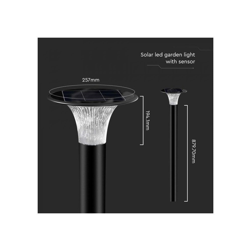 V-Tac 15W Solcelle havelampe LED - Sort, Ø25.7 cm, solcelle, sensor, IP65, 3 års garanti