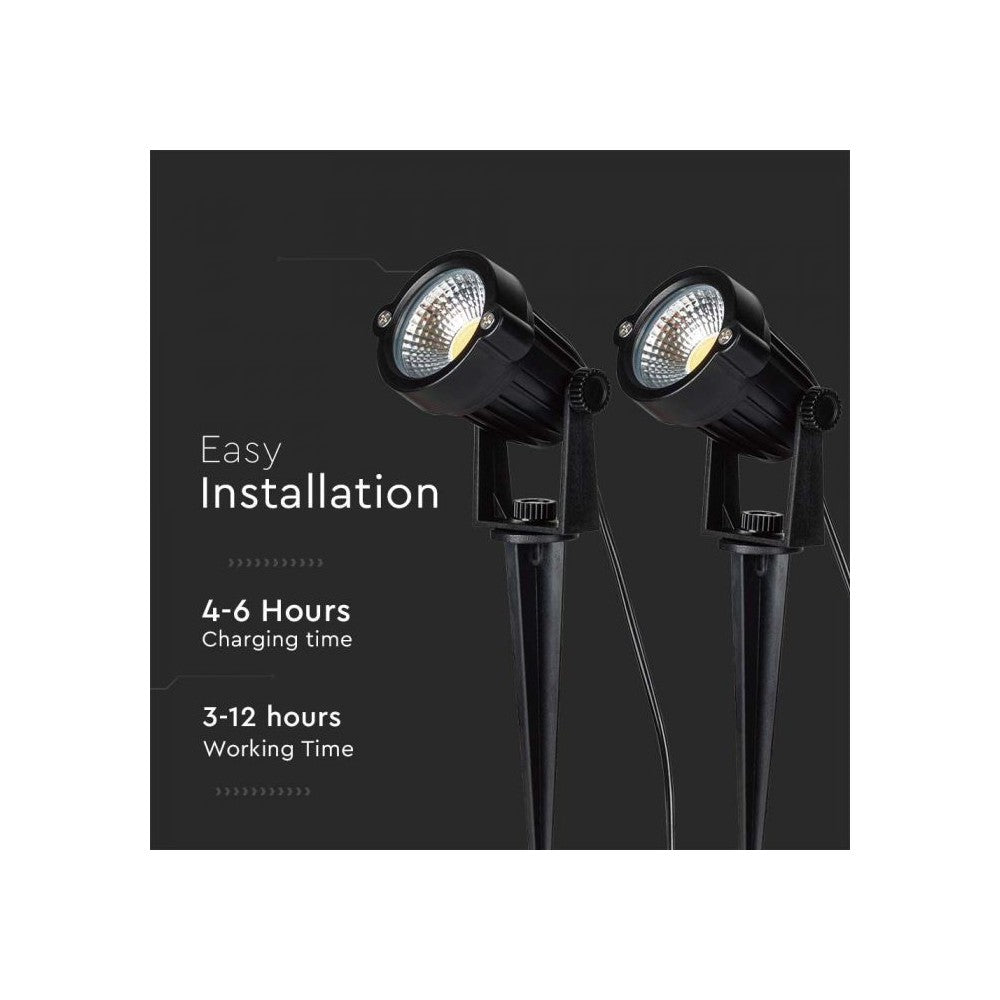V-Tac 2x1.2W Sorte Solcelle Havelamper med Spyd - 5W, IP65, 2x90lm, RA80, 3 års producentgaranti