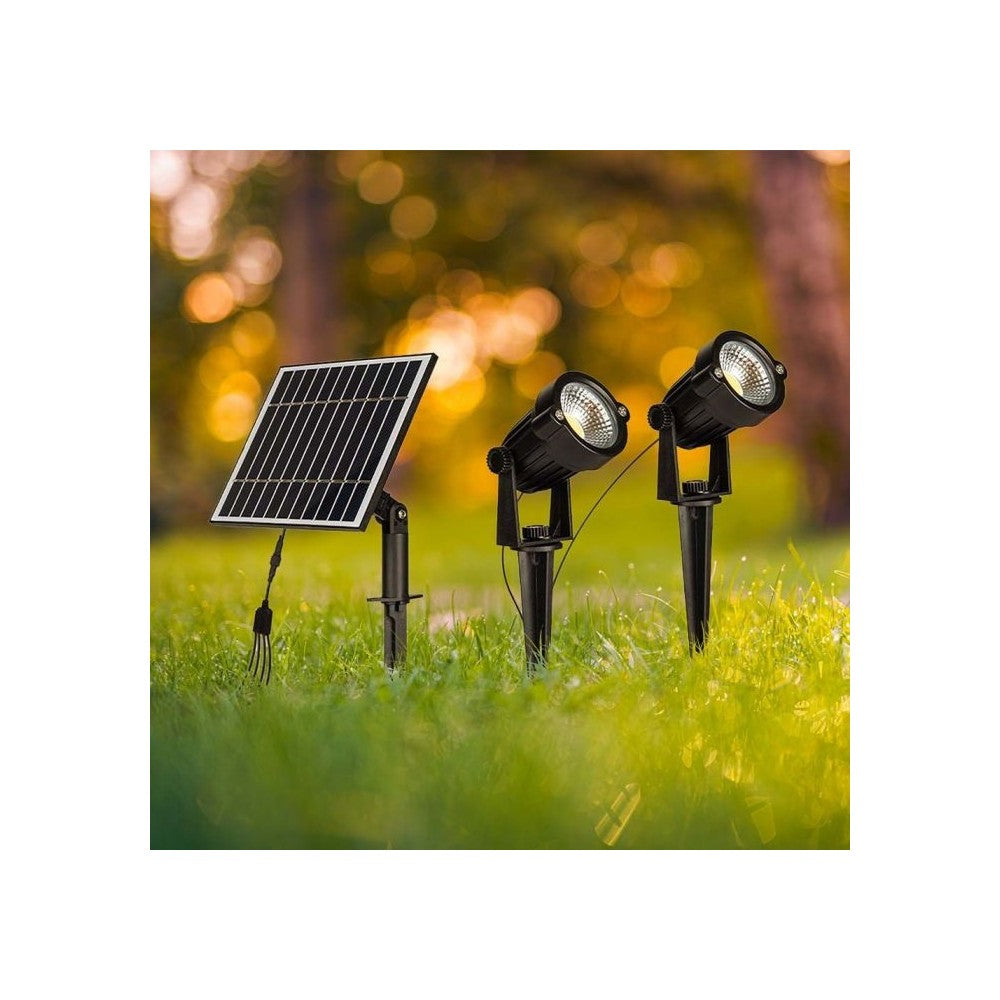 V-Tac 2x1.2W Sorte Solcelle Havelamper med Spyd - 5W, IP65, 2x90lm, RA80, 3 års producentgaranti