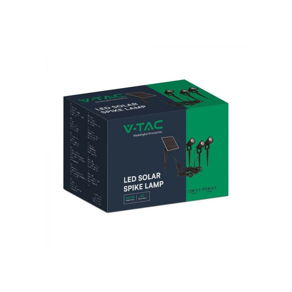 V-Tac Sorte Solcelle Havelamper med LED (3x1.2W) - Inkluderer Spyd og har IP65 Vandtæthed - 3 års Producentgaranti