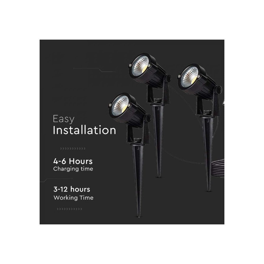 V-Tac Sorte Solcelle Havelamper med LED (3x1.2W) - Inkluderer Spyd og har IP65 Vandtæthed - 3 års Producentgaranti