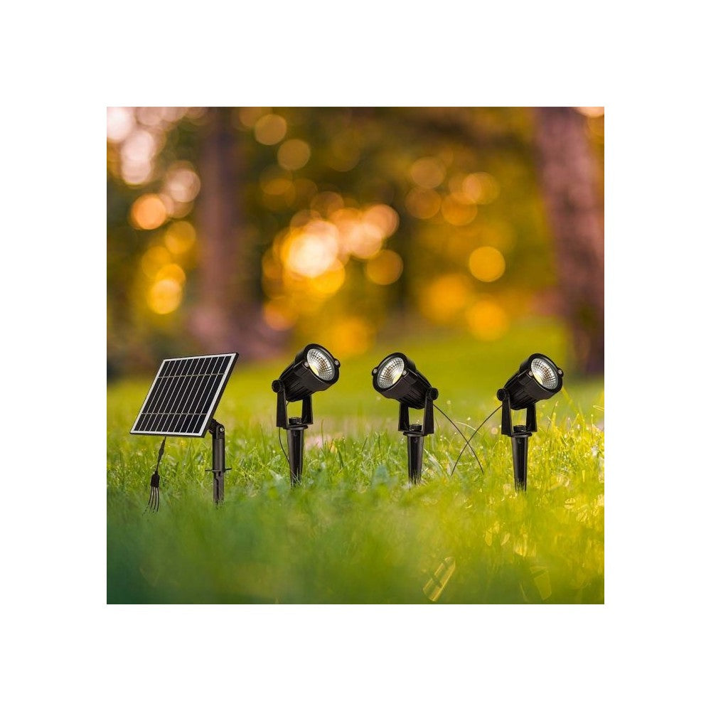 V-Tac Sorte Solcelle Havelamper med LED (3x1.2W) - Inkluderer Spyd og har IP65 Vandtæthed - 3 års Producentgaranti