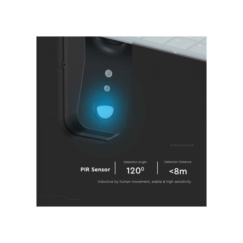 V-Tac 15W Solcelle væglampe LED - Sort, sensor, IP65, 2000lm (3 års producentgaranti)