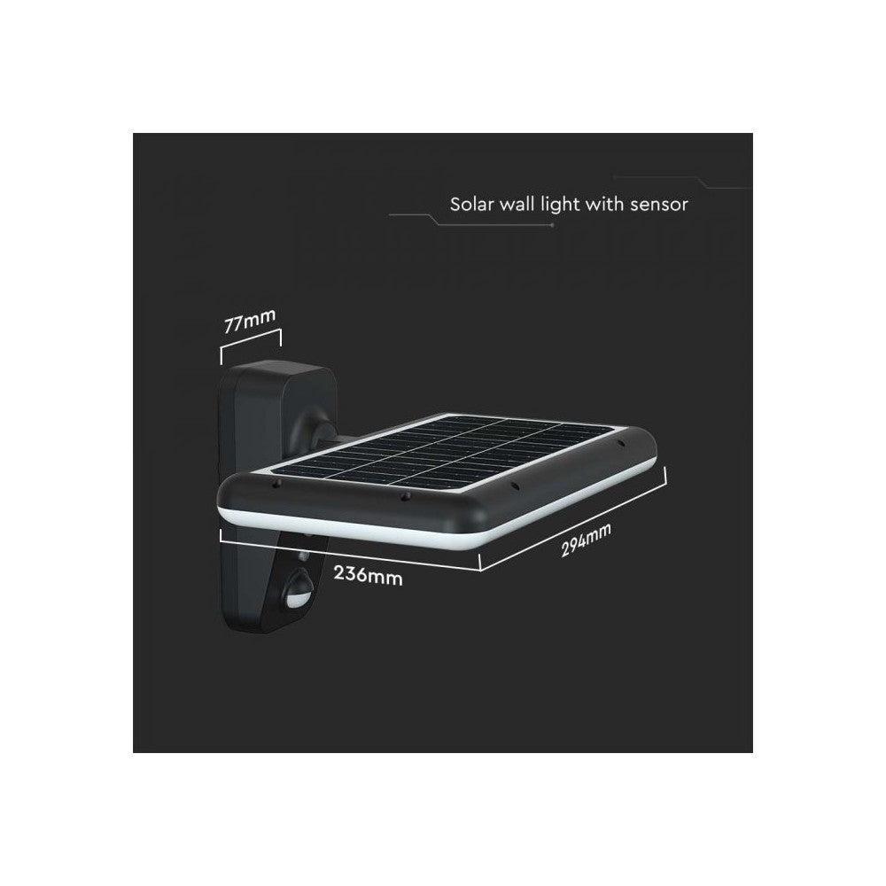 V-Tac 15W Solcelle væglampe LED - Sort, sensor, IP65, 2000lm (3 års producentgaranti)