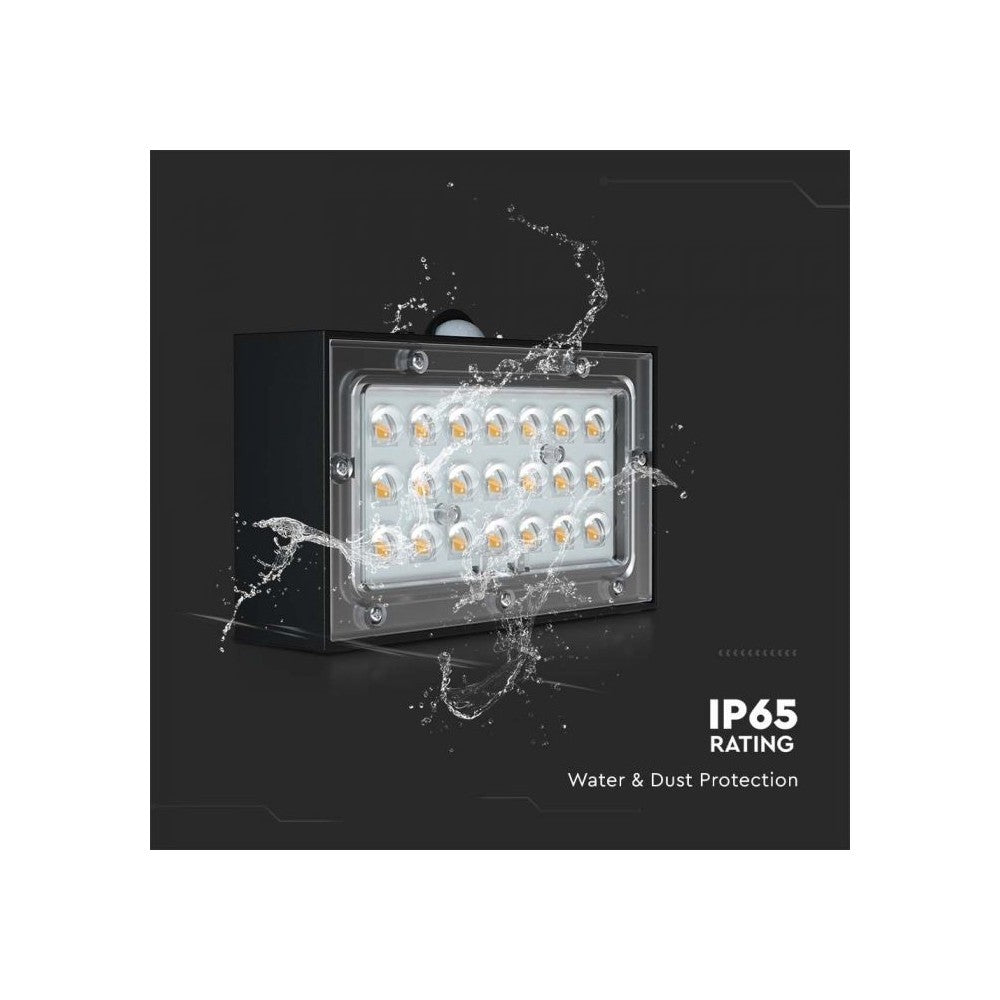 V-Tac 3W Solcelle Væglampe LED - Sort, Med Sensor, Vandtæt IP65