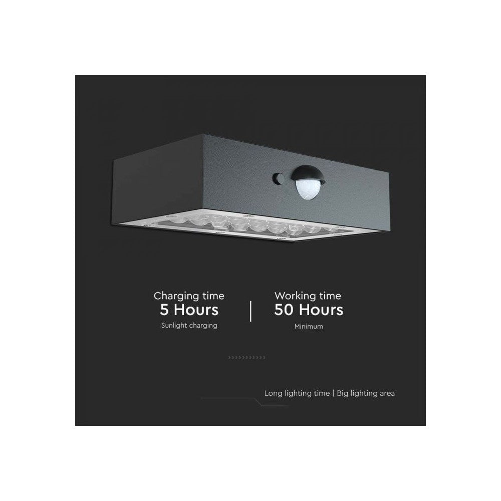 V-Tac 3W Solcelle Væglampe LED - Sort, Med Sensor, Vandtæt IP65