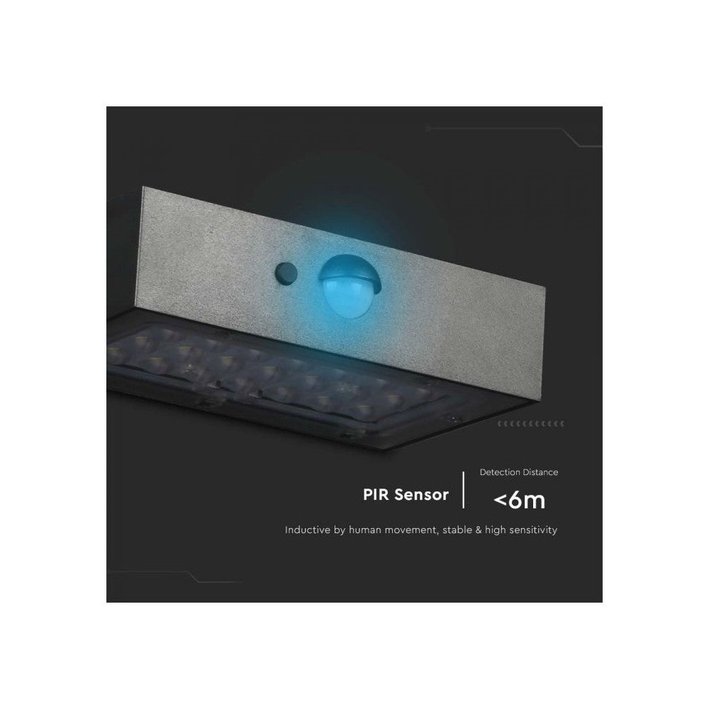 V-Tac 3W Solcelle Væglampe LED - Sort, Med Sensor, Vandtæt IP65