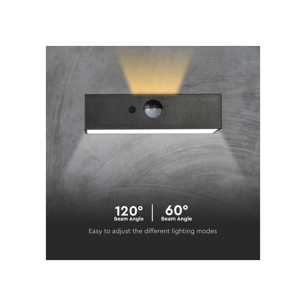 V-Tac 3W Solcelle Væglampe LED - Sort, Med Sensor, Vandtæt IP65