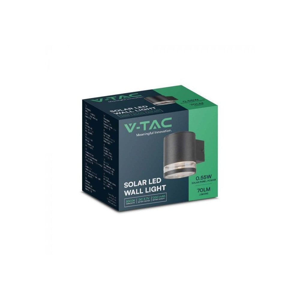 V-Tac 0.55W Solcelle Væglampe LED - Sort, IP54, 70lm, 3 års producentgaranti