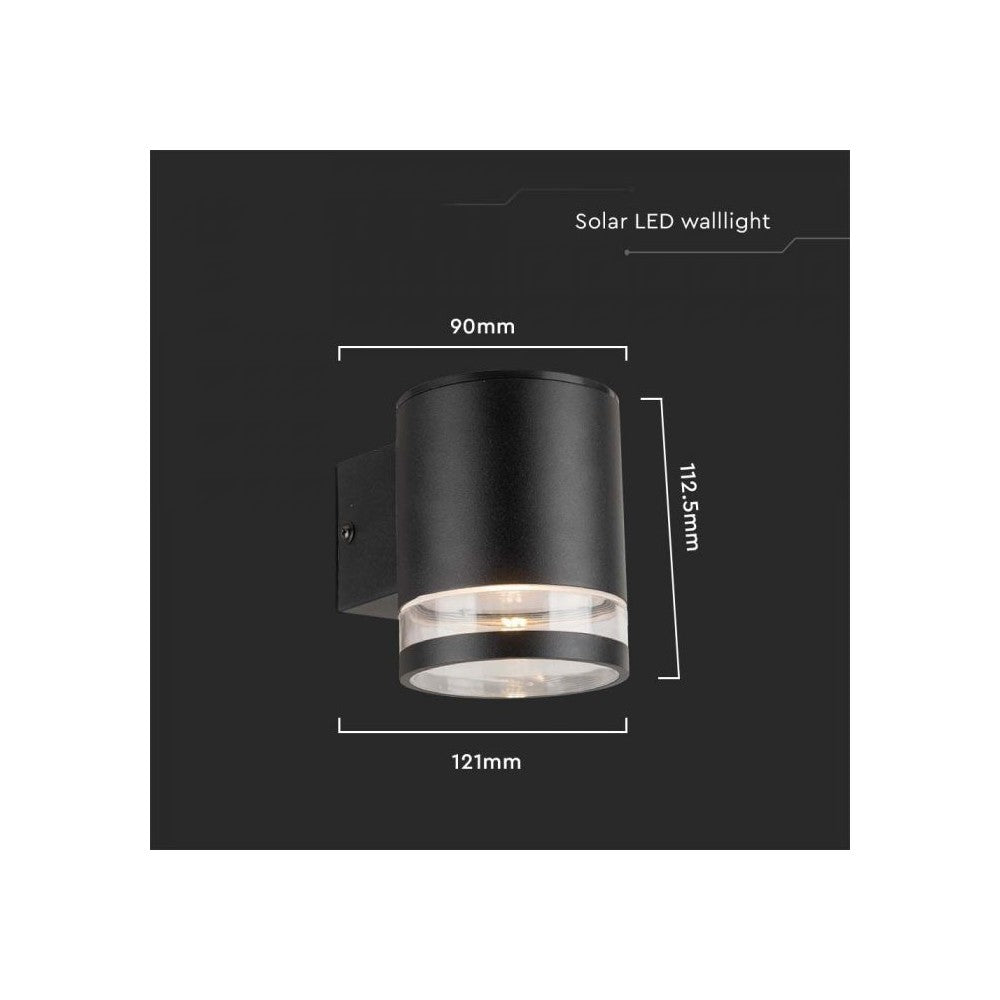 V-Tac 0.55W Solcelle Væglampe LED - Sort, IP54, 70lm, 3 års producentgaranti