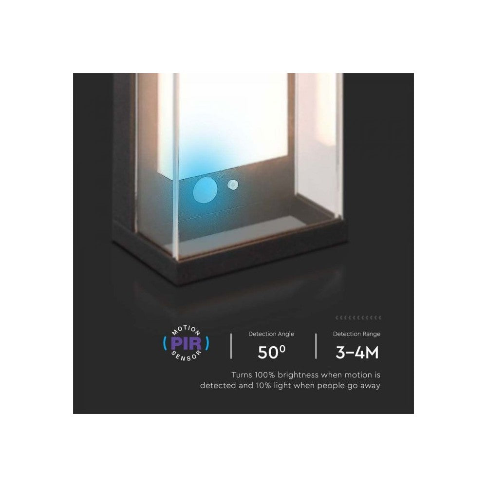 V-Tac 1W Solcelle Væglampe LED - Sort, med sensor, vejrbeskyttet IP54
