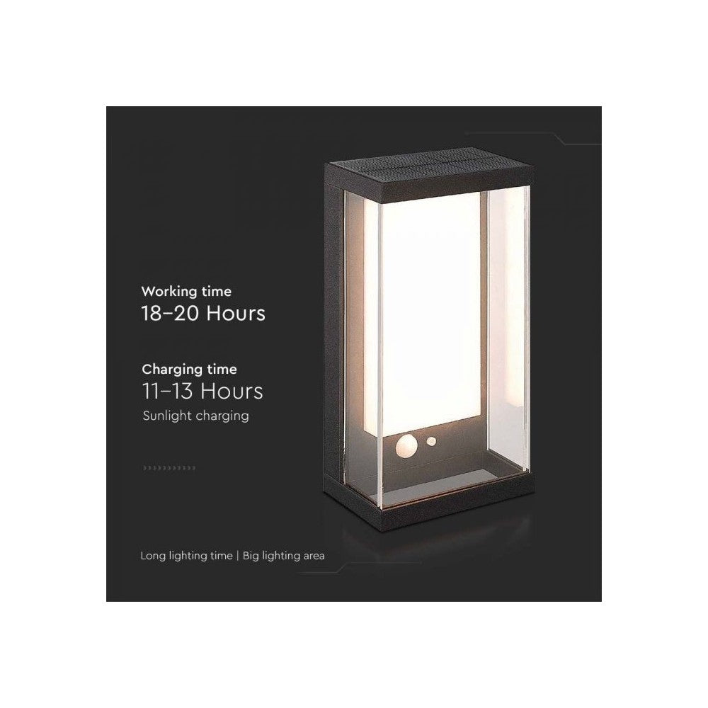 V-Tac 1W Solcelle Væglampe LED - Sort, med sensor, vejrbeskyttet IP54