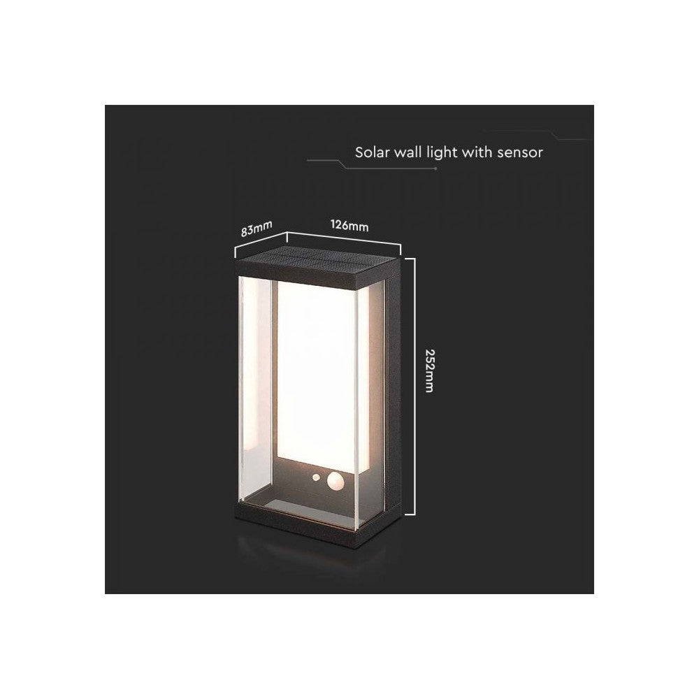 V-Tac 1W Solcelle Væglampe LED - Sort, med sensor, vejrbeskyttet IP54