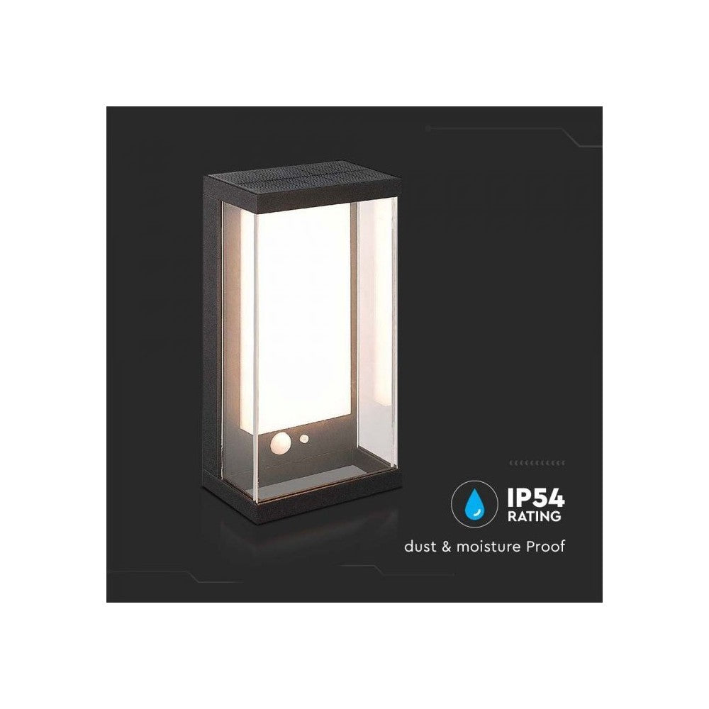 V-Tac 1W Solcelle Væglampe LED - Sort, med sensor, vejrbeskyttet IP54