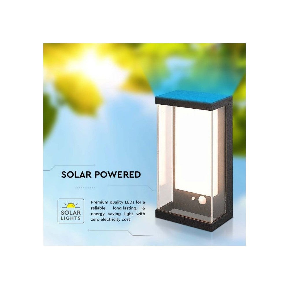 V-Tac 1W Solcelle Væglampe LED - Sort, med sensor, vejrbeskyttet IP54