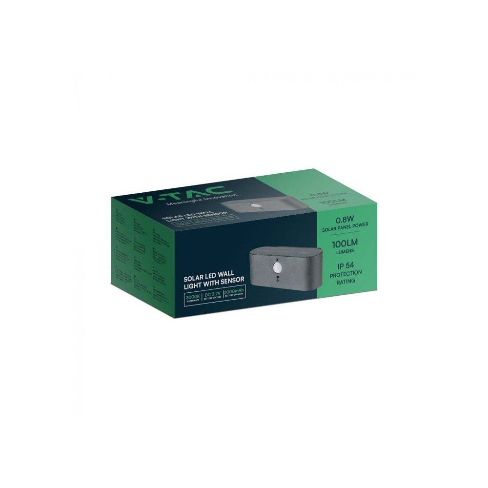 V-Tac Solcelle Væglampe LED - Sensor, Justerbar Spredning, IP54, 2.5W, 100lm