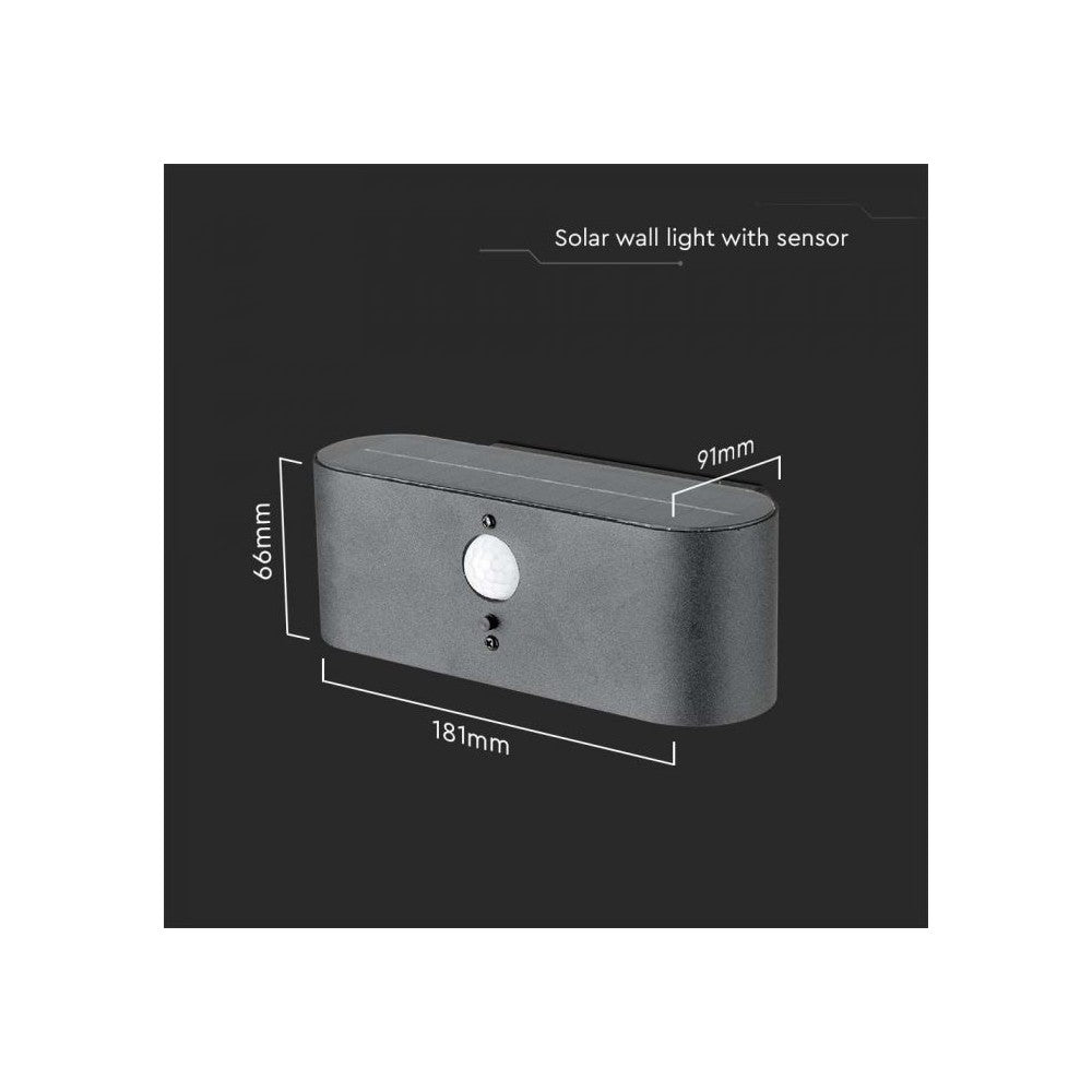 V-Tac Solcelle Væglampe LED - Sensor, Justerbar Spredning, IP54, 2.5W, 100lm