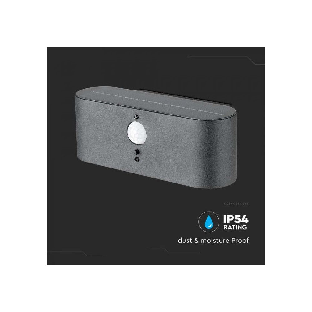 V-Tac Solcelle Væglampe LED - Sensor, Justerbar Spredning, IP54, 2.5W, 100lm