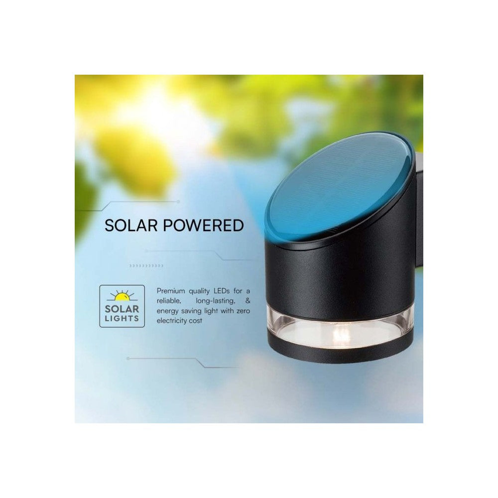 V-Tac 1W Solcelle Væglampe LED - Sort, Rund, IP54, 70lm, 3 års Producentgaranti