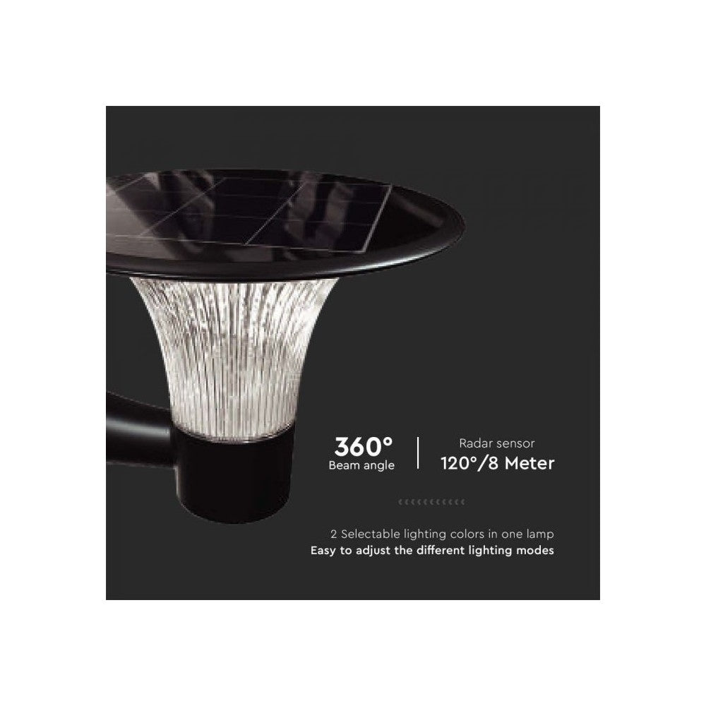 V-Tac 15W Solcelle Væglampe LED - Sort, Med Sensor, Vandtæt IP65