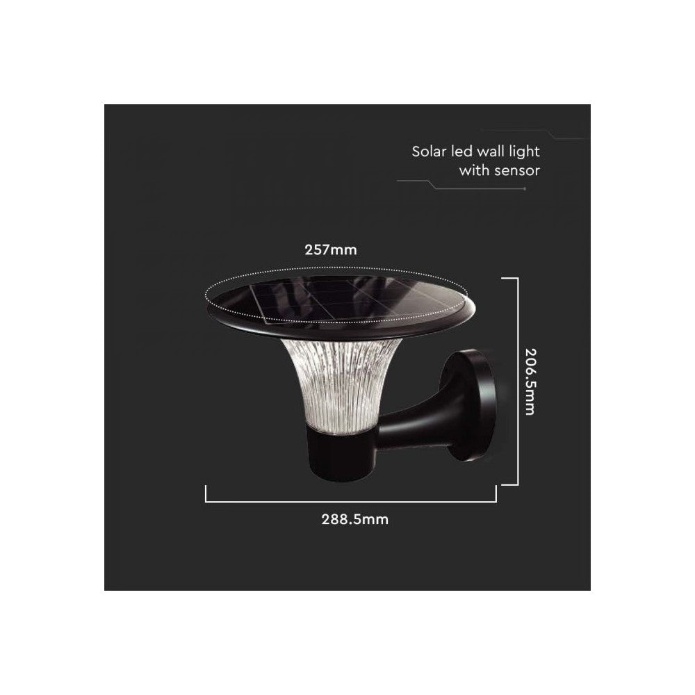 V-Tac 15W Solcelle Væglampe LED - Sort, Med Sensor, Vandtæt IP65
