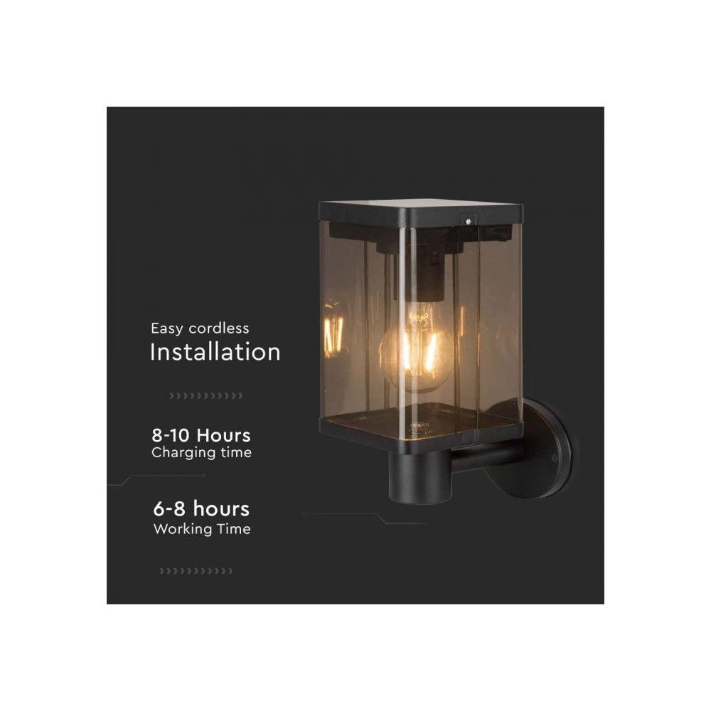 V-Tac 2.5W Solcelle væglampe LED - Sort, sensor, IP54, 150lm