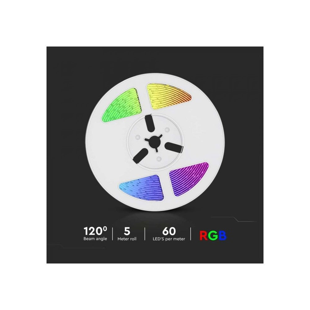 V-Tac 1.2W Solcelle LED RGB strip - 5 meter, fjernbetjening, IP67
